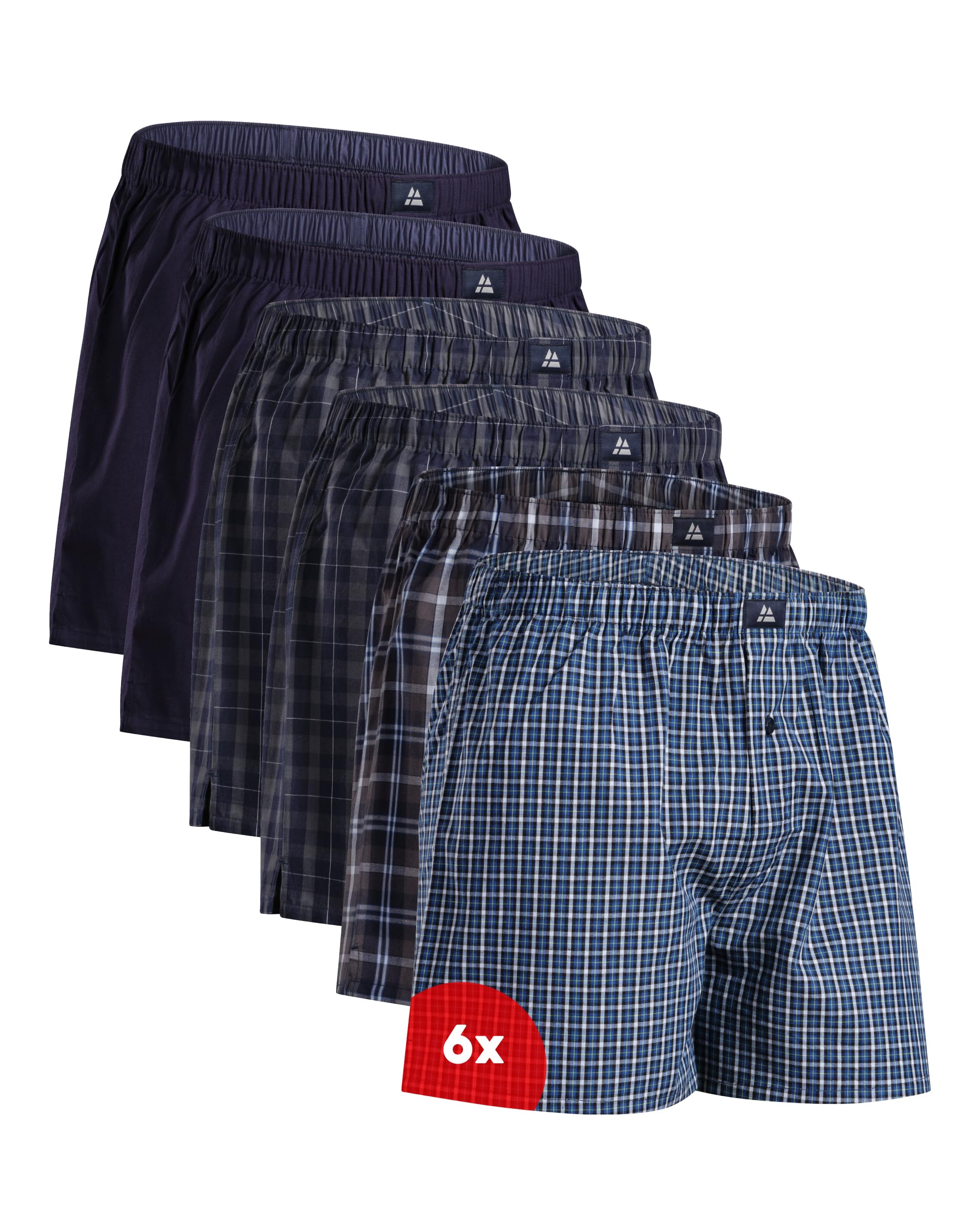 Photo 1 of DANISH ENDURANCE 6 Pack Men's Woven Boxer Shorts, Organic Cotton, Loose Boxers X-Large Blue/Grey Mix 6-pack 6-pack