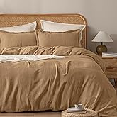 PHF 100% Natural Cotton Muslin Duvet Cover Set King Size, Ultra Soft Breathable Absorbent, Luxurious Minimalist Gauze Bedding for All Season, Duvet Set with 2 Pillow Shams, 104" x 90", Brown