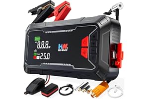 HW Car Battery Booster Pack, [12V, 44.4Wh] True 2000A Jump Starter with Air Compressor 160PSI, Portable Jump Box (8.5L Gas/6.