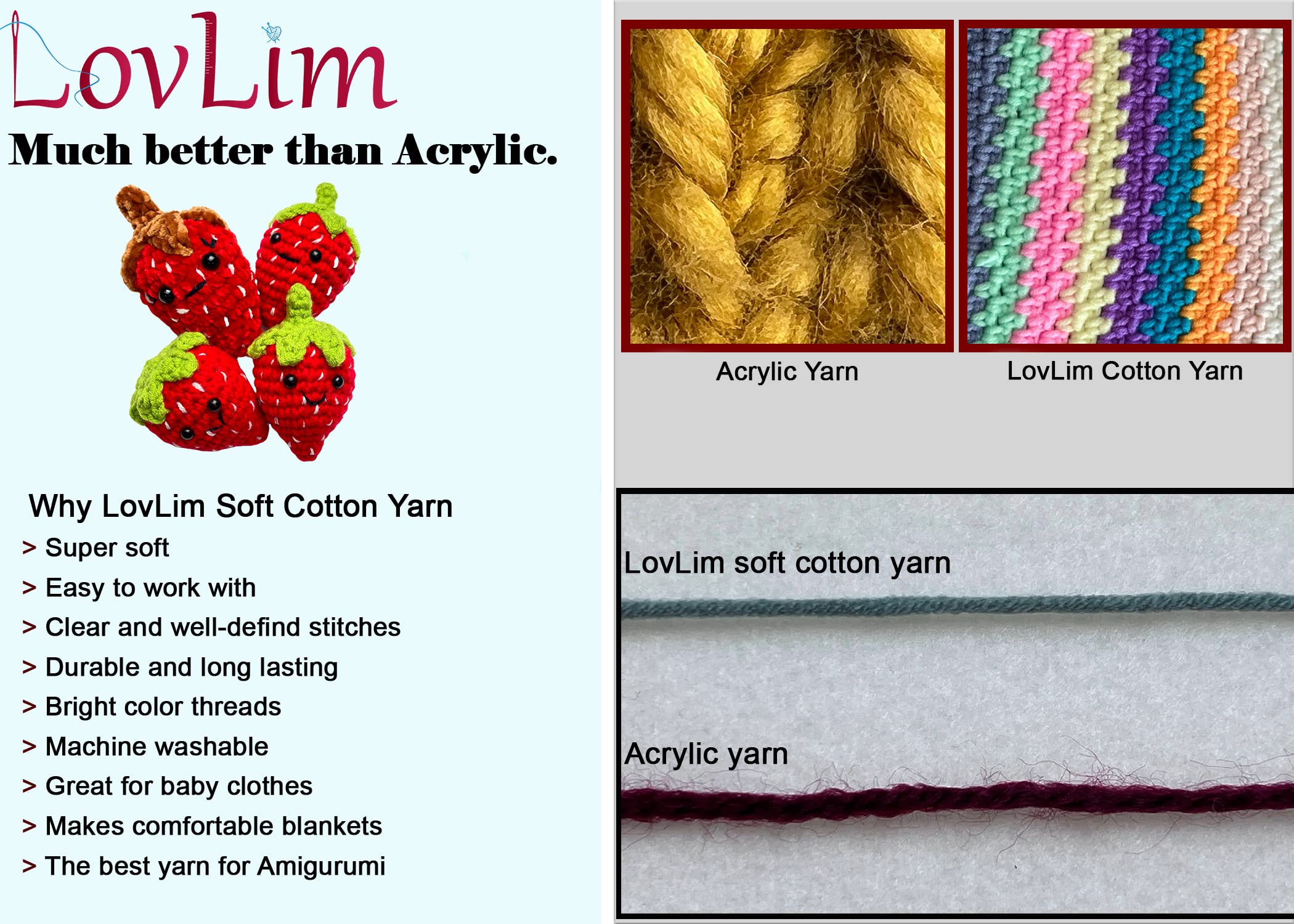 Crochet Yarn kit, 24 Soft Cotton Yarn skeins, 1500+ Yards, for Crochet and Knitting, Craft DK Yarn, Free Crochet/Amigurumi Patterns, Perfect Starter kit
