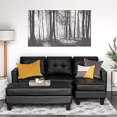 Best Choice Products 3 Seat L Shape Tufted Faux Leather Sectional