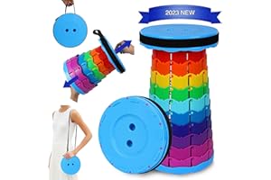 Giraffe Creation Upgraded Folding Stool, Heavy Duty Collapsible Telescoping Stool with Load Capacity 400lbs, Portable Retractable Stool for Camping Fishing Hiking BBQ, Rainbow