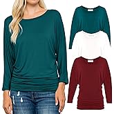 Free to Live 3 Pack 3/4 Sleeve Dolman Tops for Women Dressy Business Casual Shirts Travel Work Clothes Tunic for Leggings