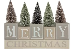 ETERNHOME Christmas Decorations for Home Farmhouse Merry Christmas Tree Decor Wooden Winter Rustic Sign Vintage Holiday Tabletop Block for Kitchen Xmas Party Mantel Tiered Tray Gift