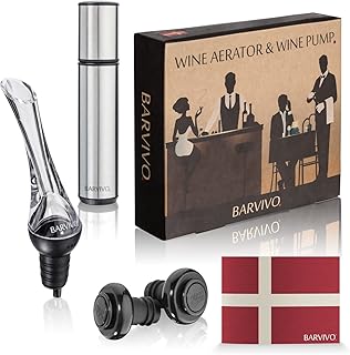 Wein Dekanter und Weinpumpe mit 2 Vakuum Flaschenverschlüsse von barvivo - Das All-in-One Kit ist auslaufsicher, einfach und günstig Wein Geschmack Drei Mal So gut und hält es Frisch für 14 Tage.