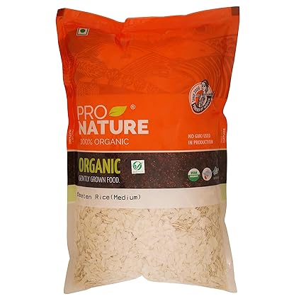 Pro Nature 100% Organic Beaten Rice-Medium, 1kg Pouch
