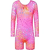 Kirinkylin Girls Gymnastics Leotard Long Sleeve Breathable Stretchy Tumbling Outfits For Kids 1-10 Years