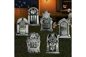 MUEISYTP 17inch Halloween Tombstones Decorations 6PCS Graveyard Halloween Decorations Outdoor, Plastic Halloween Gravestones Headstone Yard Signs for Yard Decor