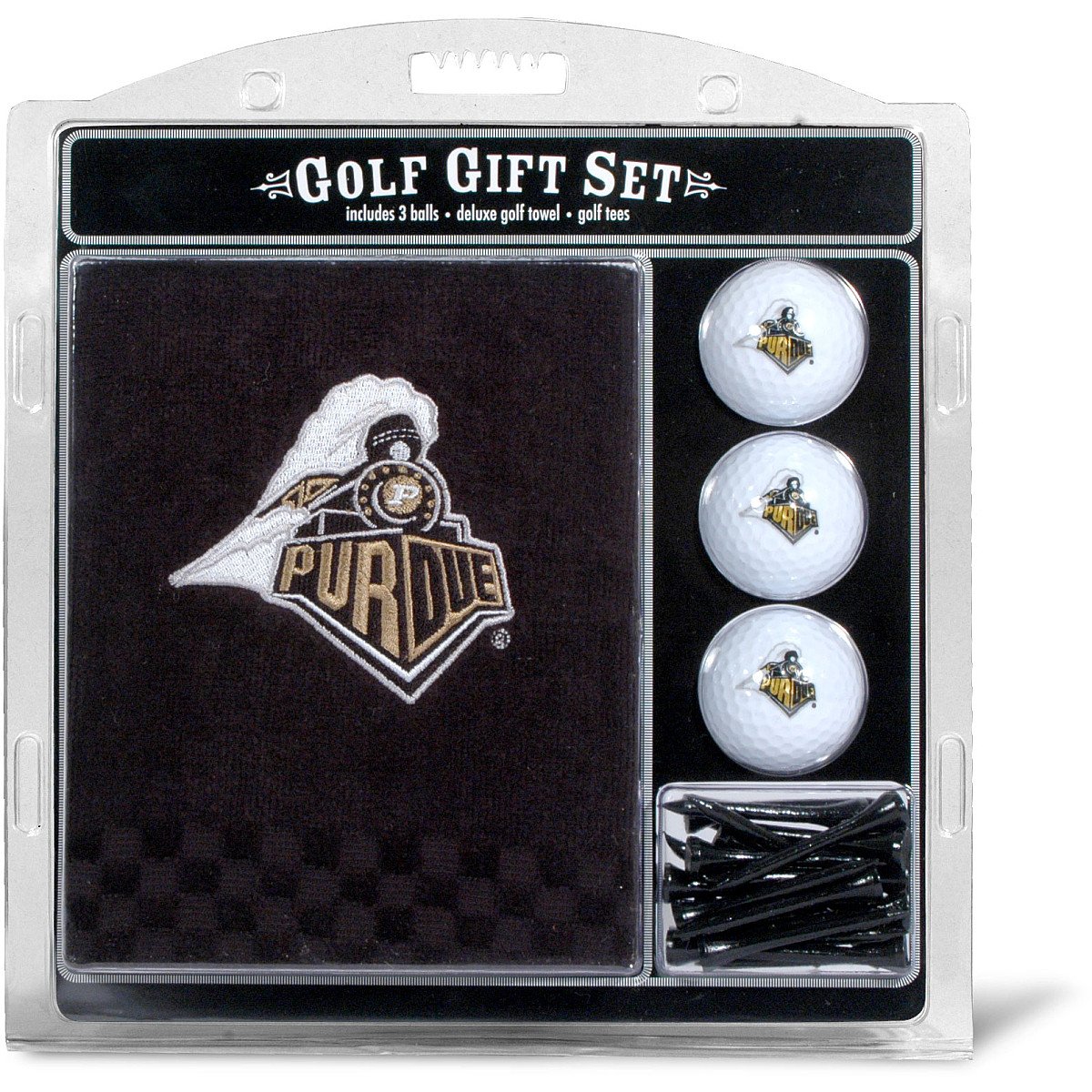 Team Golf NCAA Purdue Boilermakers Gift Set: Embroidered Golf Towel, 3 Golf Balls, and 14 Golf Tees 2-3/4" Regulation, Tri-Fold Towel 16" x 22" & 100% Cotton