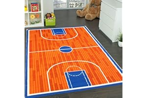 Mybecca Kids Rug Basketball Ground 5' x 7' Children Area Rug for Playroom & Nursery - Non Skid Gel Backing (59" x 82")