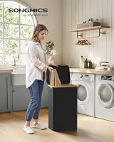 SONGMICS 90L Laundry Basket with Lid Large Collapsible 42x32x70.5 cm Ink Black view 2