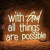 With God All Things Are Possible Neon Sign Bright Warm White God Led Neon Lights for Wall Decor Dimmable USB Powered Light up God Sign 16.9*13 Inch Neon Light Sign for Room Party Wedding Church Decor