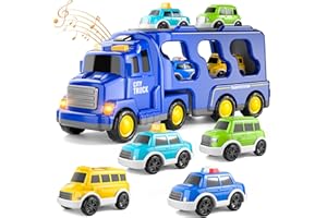 iHaHa Toys Trucks Cars for Boys Toddlers, 5 in 1 City Truck Car Toys for 1 2 3 4 5 Years Old Boys Girls Kids Birthday Gifts, Boy Toys Car Trucks Vehicles Friction Power Toys with Light Sound