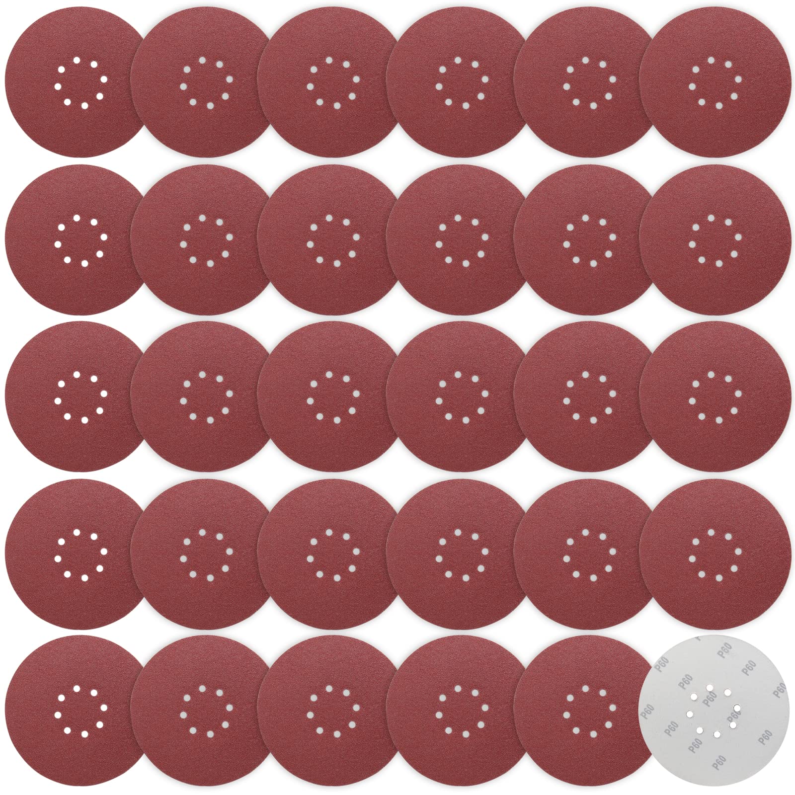 STEBRUAM 225mm Sanding Discs 60 Grit 30 Count, 9 Inch 8-Hole Sandpaper Hook and Loop Orbital Drywall Sander Sanding Pads