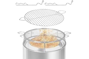 Wanchao Fire Pit Spark Shield Cover & Grill Grate for Solo Stove Bonfire 19.5",304 Stainless Steel Outdoor Spark Screen with Stand & 2 Guide Sticks,Fire Pit Lid & Cooking Accessories