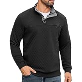 URRU Men's Quilted Sweatshirt Contrast Stand Collar Dressy Casual Long Sleeve Quarter Botton Fall Pullover Sweaters S-2XL
