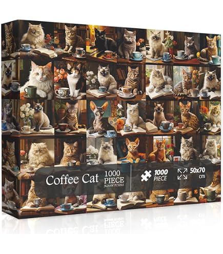 1000 Teile Katzen Puzzle – Vintage Bücherregal Mit Kätzchen, Für Erwachsene & Puzzle-Fans