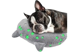 POMESEA Dog Calming Pillow Glow in The Dark, Soft U-Shaped Pet Pillows for Dogs & Cats, Machine Washable, Dog Neck Pillow, Joint Relief, Better Sleep (Large, Gray)