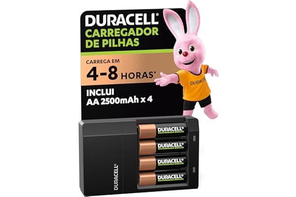 Duracell Carregador de Pilhas Recarregáveis AA e AAA Com 4 Pilhas AA Inclusas – Bivolt