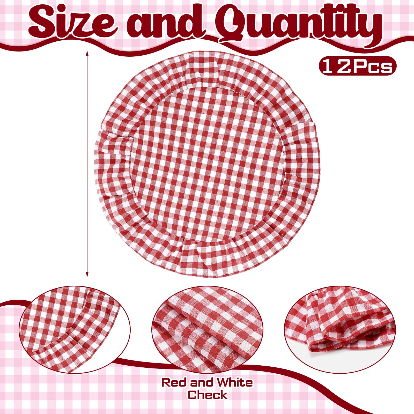 Condition photo showing As Is for gandeer 12 set red gingham party placemats 17'' x 17'' ruffle placemats washable vintage checkered p