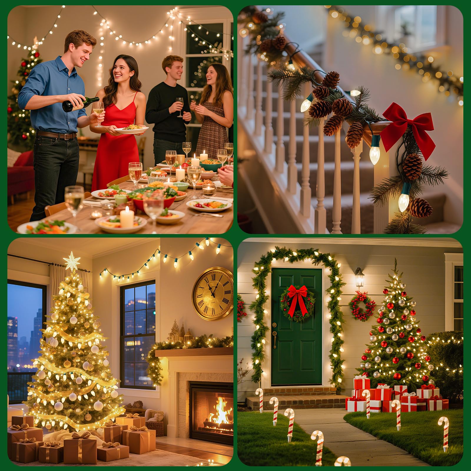 Vintage C9 Christmas Lights Outdoor, 50 FT C9 String Lights with 50 Clear Bulbs, Waterproof Christmas Tree Light for Outdoor Indoor Xmas Roofline Backyard Garden Patio Home Holiday Decor, Green Wire