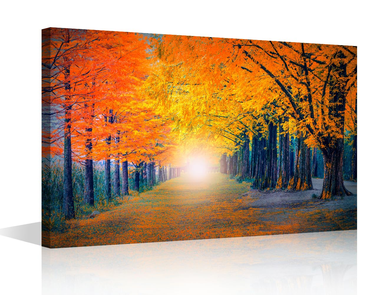 TISHIRON Wall Art for Living Room Tunnel in Autumn Paintings on Canvas Romantic Walkway Pictures Tree Modern Artwork Home Decor Natural Landscape Posters Prints Framed Stretched Ready to Hang 24x16in