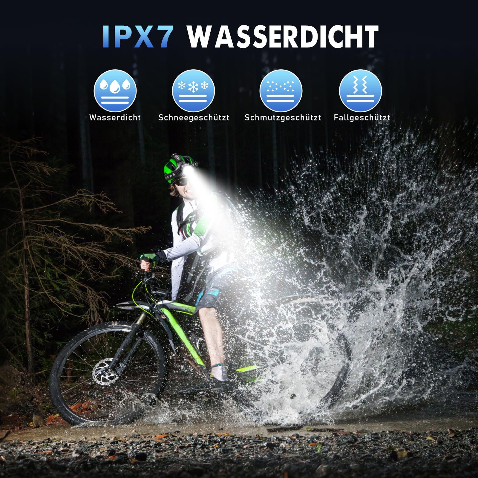 SWZA Stirnlampe LED Wiederaufladbar, Superhelle 120000 Lumen Kopflampe mit 9000mAh Akku, Stirnlampen mit 5 Lichtmodi & Rücklicht, Stirnlampe Joggen für Camping Outdoor Hundespaziergänge 6