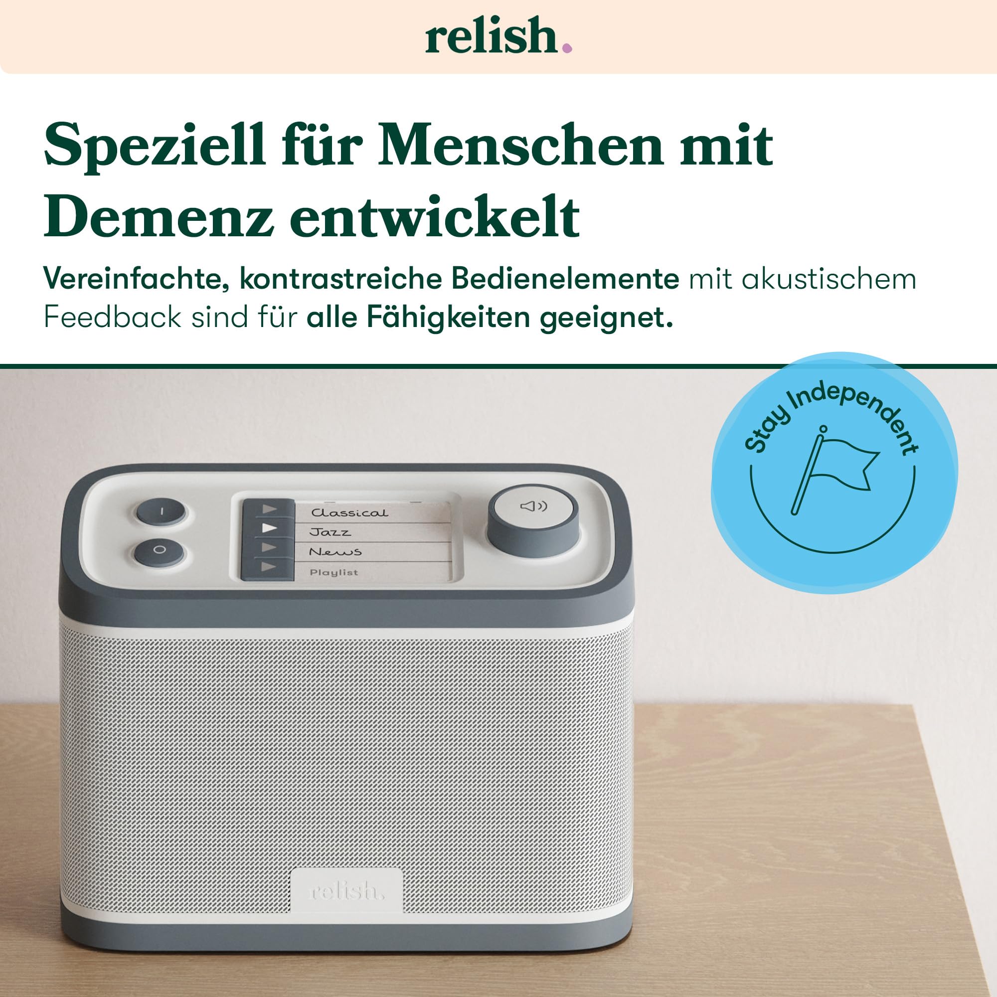 Relish – Tragbares, einfaches DAB/DAB+/FM Radio und MP3-Musikplayer mit USB für Senioren, Demenz und Alzheimer-kranke sowie Sehbehinderte – große Tasten, einfaches Design, leicht zu bedienen 3