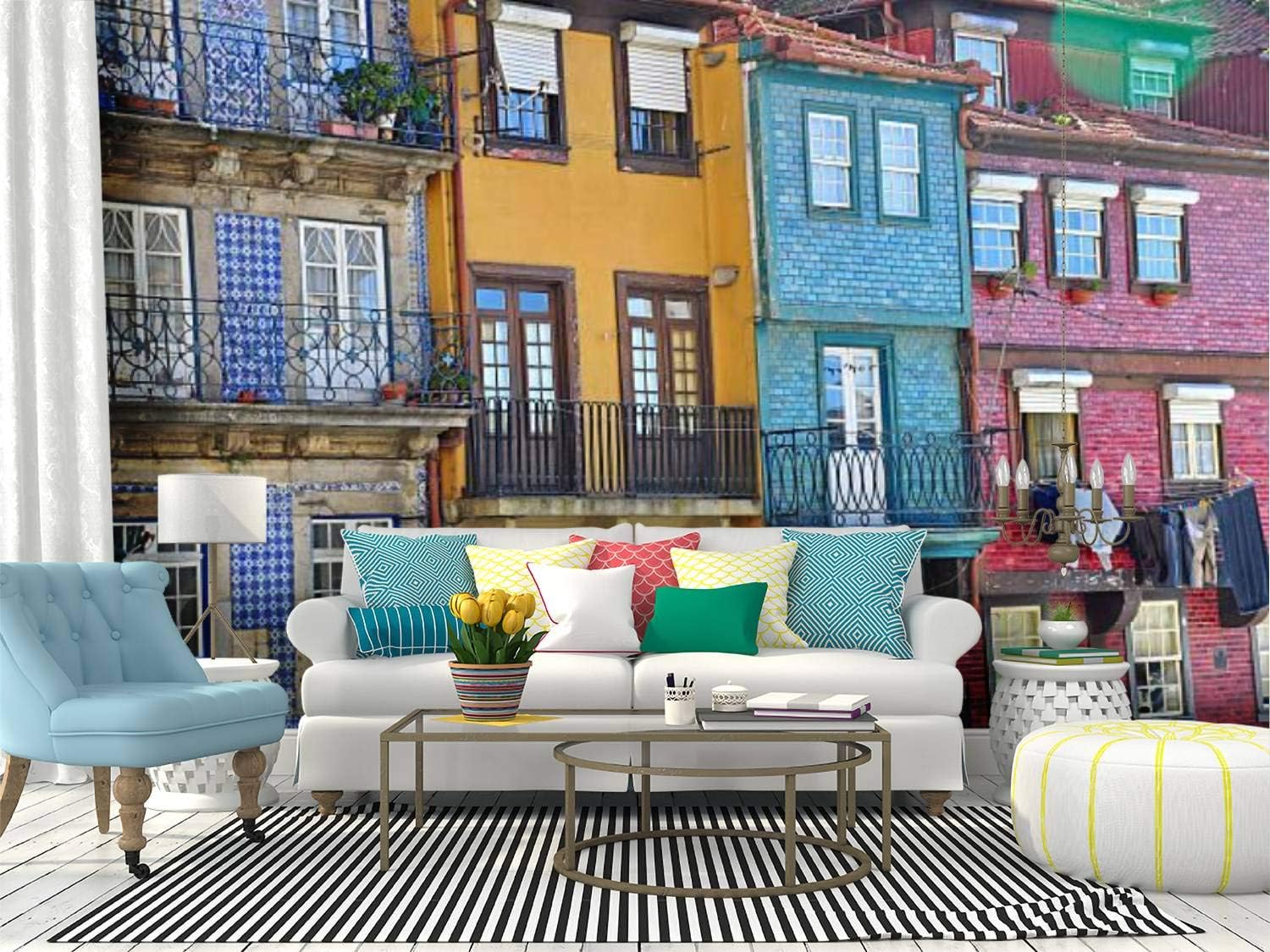 Kanworse Colorful Houses of Oporto Canvas Print Wallpaper Wall Mural Self Adhesive Peel & Stick Wallpaper Home Craft Wall Decal Wall Poster Sticker for Living Room