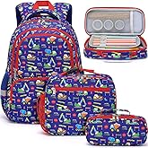 Fimibuke Kids School Backpack for Boys, 3PCS Waterproof Toddler School Bag Cute Bookbag Set with Lunch Bag & Pencil Case for Preschool Kindergarten Elementary Back to School Student Ages 3-12, Trucks