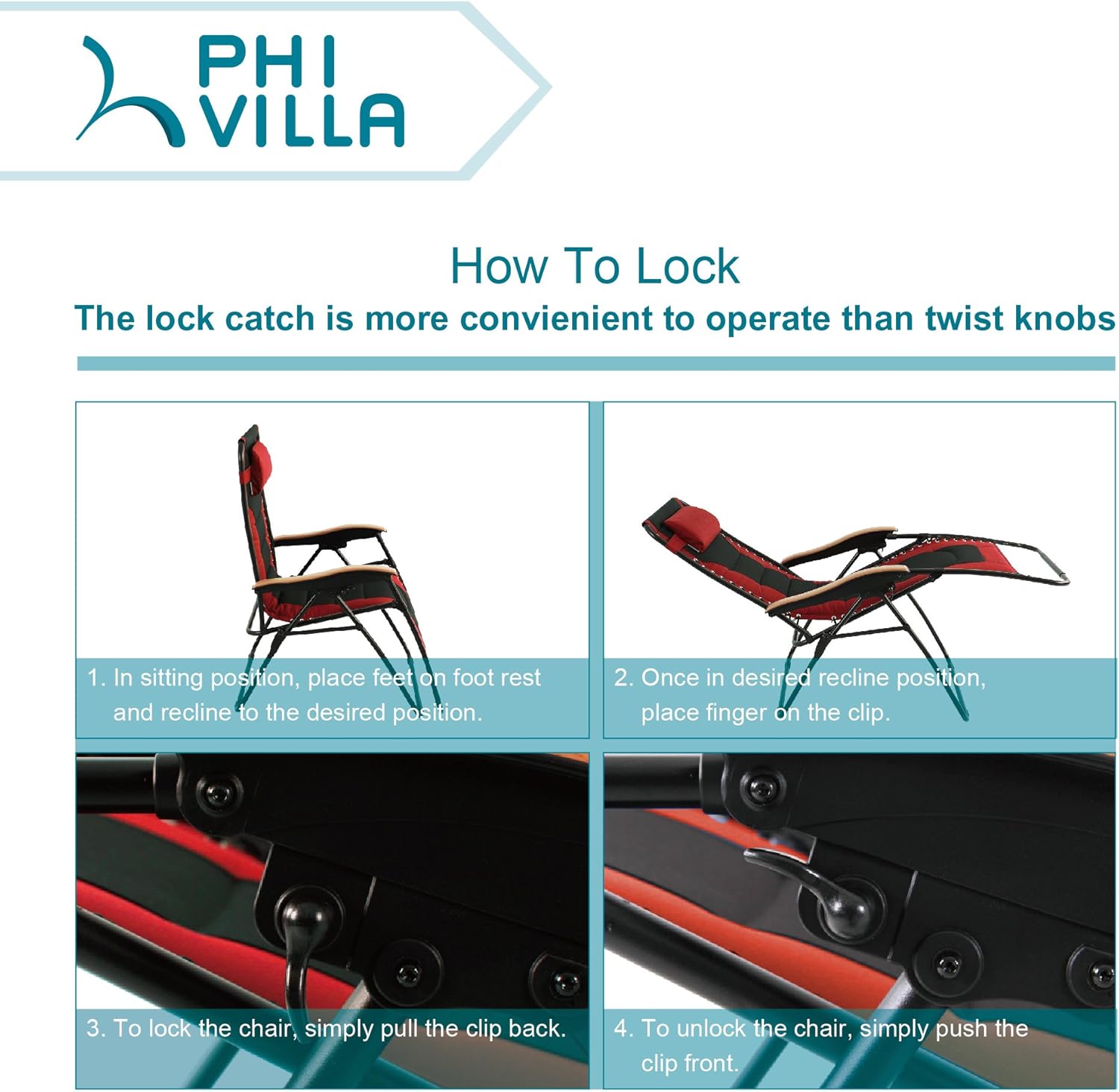PHI VILLA Oversize XL Padded Zero Gravity Lounge Chair Wider Armrest Adjustable Recliner with Cup Holder, Support 350 LBS, Red : Garden & Outdoor