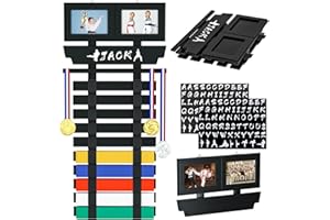 Jolitac Karate Belt Display Rack - Bamboo 10 Taekwondo Belt Display with Customization Stickers, 2 Picture Frames, Self-Adhesive Adjustable Strips & Hanging Kit Taekwondo Gifts