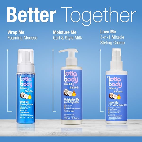 LOTTABODY WRAP ME FOAMING MOUSSE WITH COCONUT & SHEA OILS, LIGHTWEIGHT MOISTURE-RICH CURL-DEFINING & FRIZZ-CONTROL STYLING MOUSSE FOR NATURAL CURLY, COILY & RELAXED HAIR, 7 OZ
