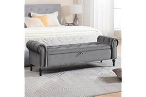 HOMYKA Velvet Storage Bench 67 Inch Upholstered Tufted Ottoman Bench with Rolled Arms Large Storage Space King Size End of Bed Bench for Bedroom Living Room Entryway Dark Grey