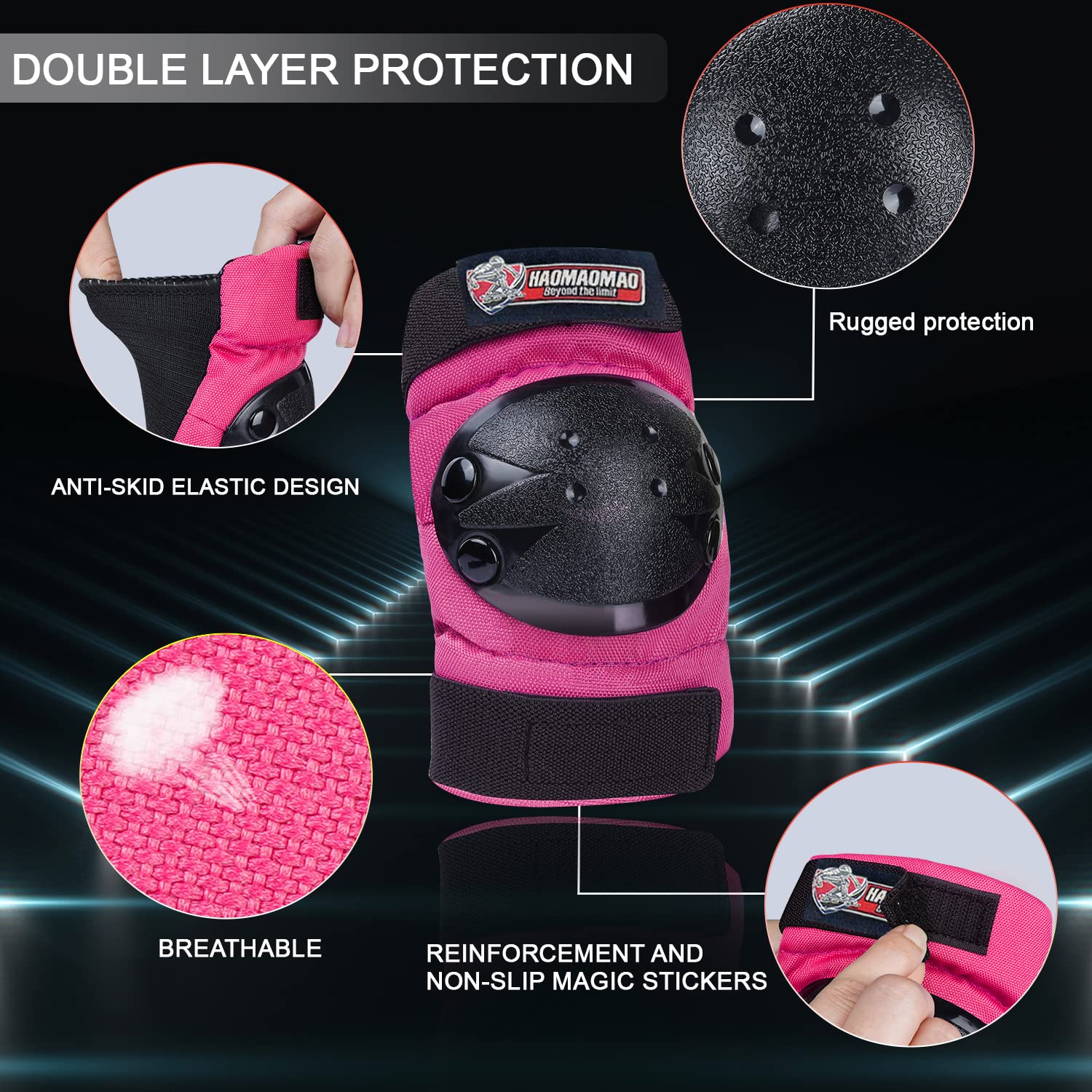 Haomaomao Adult & Kids Knee Pads Elbow Pads Wrist Guards Protective Gear Set for Roller Skates Scooter Inline Skating Cycling BMX Bike Skateboard Riding and Outdoor Extreme Multi-Sports