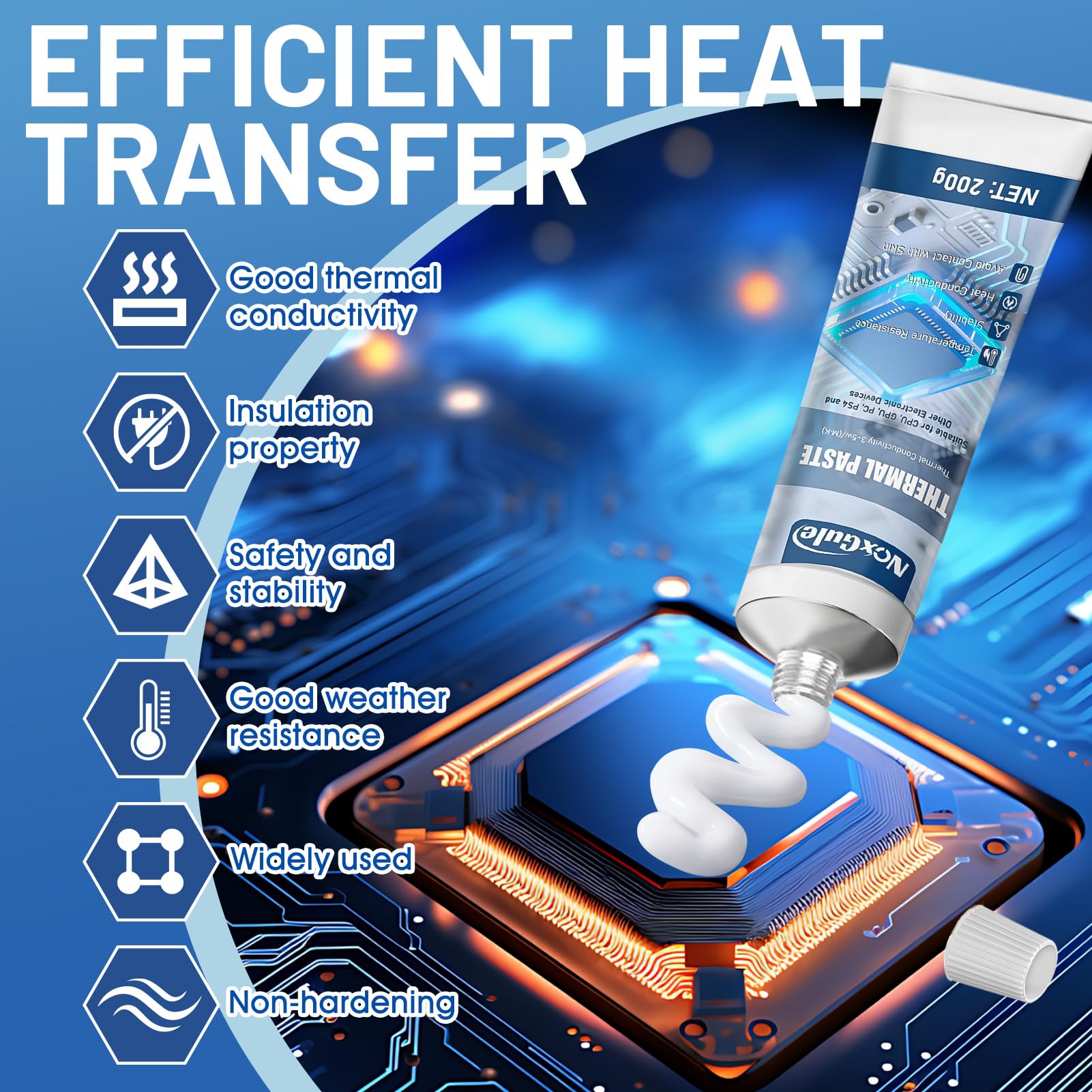 NoxGule CPU Wärmeleitpaste, Kühlpaste CPU, Thermal Paste, Wärmeleitkleber, Geeignet zur CPU Paste, Wärmeleitpaste Kühlschrank, GPU, Speicher, Hohe Temperaturbeständigkeit -200g (Weiß) 2