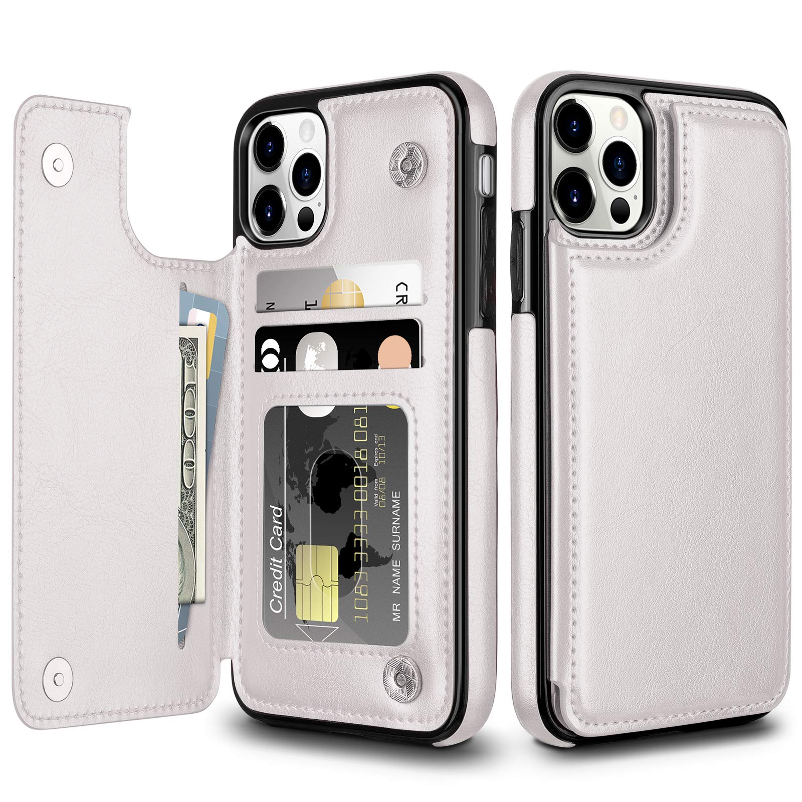 Coolden for iPhone 12 Case with Card Holder Slot Wallet Shockproof Flip Folio PU Leather Magnetic Closure Protective Case Cover Compatible with iPhone 12/12 Pro (White) — image 1
