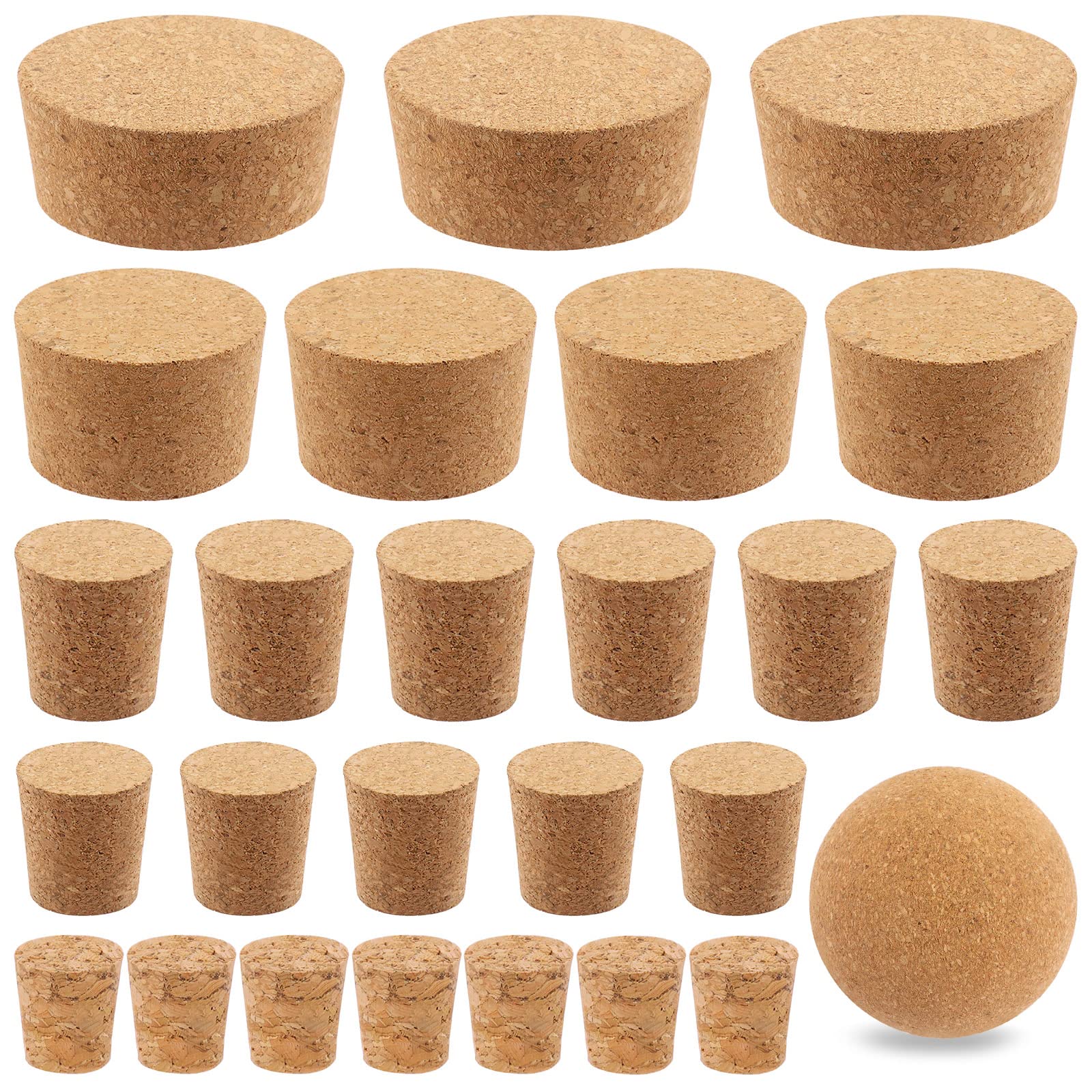 Mardatt 41 Pcs 6 Sizes Wooden Tapered Cork Plugs Assorted Set Natural Soft Wine Bottle Corks for Wine Beer Glass Bottle and DIY Craft Project