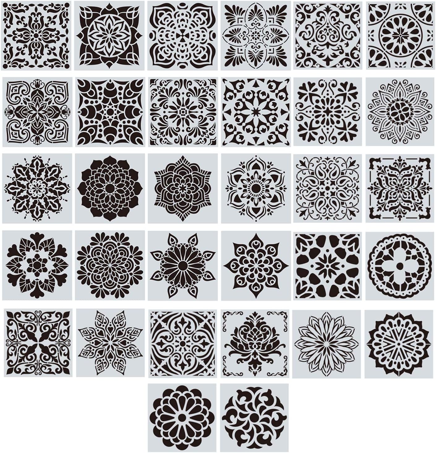 EasyLife Mandala Stencil Set, 32 Pieces 6×6 inches Large Painting Stencil and Airbrush Template ...