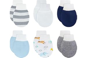 RATIVE Newborn Baby Cotton Gloves Sleep Sleeping No Scratch Wrist Tab Mitten Mittens Mitts Set for 0-6 Months Boys Girls (6-p