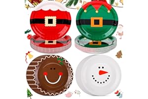Uiifan 100 Pcs Christmas Paper Plates 9 Inch Disposable Santa Christmas Dinnerware Set Xmas Dinner Plates Table Decorations Holiday Party Supplies, Serve 100 Guests