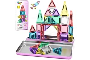 MINECFTOY 40PCS Magnetic Tiles Mini Travel Essentials Toddler Toys with Case Set, Preschool Montessori Education Magnetic Building Blocks Games Sensory Toys for 3 4 5 Year Old Boys Girls Birthday Gifts