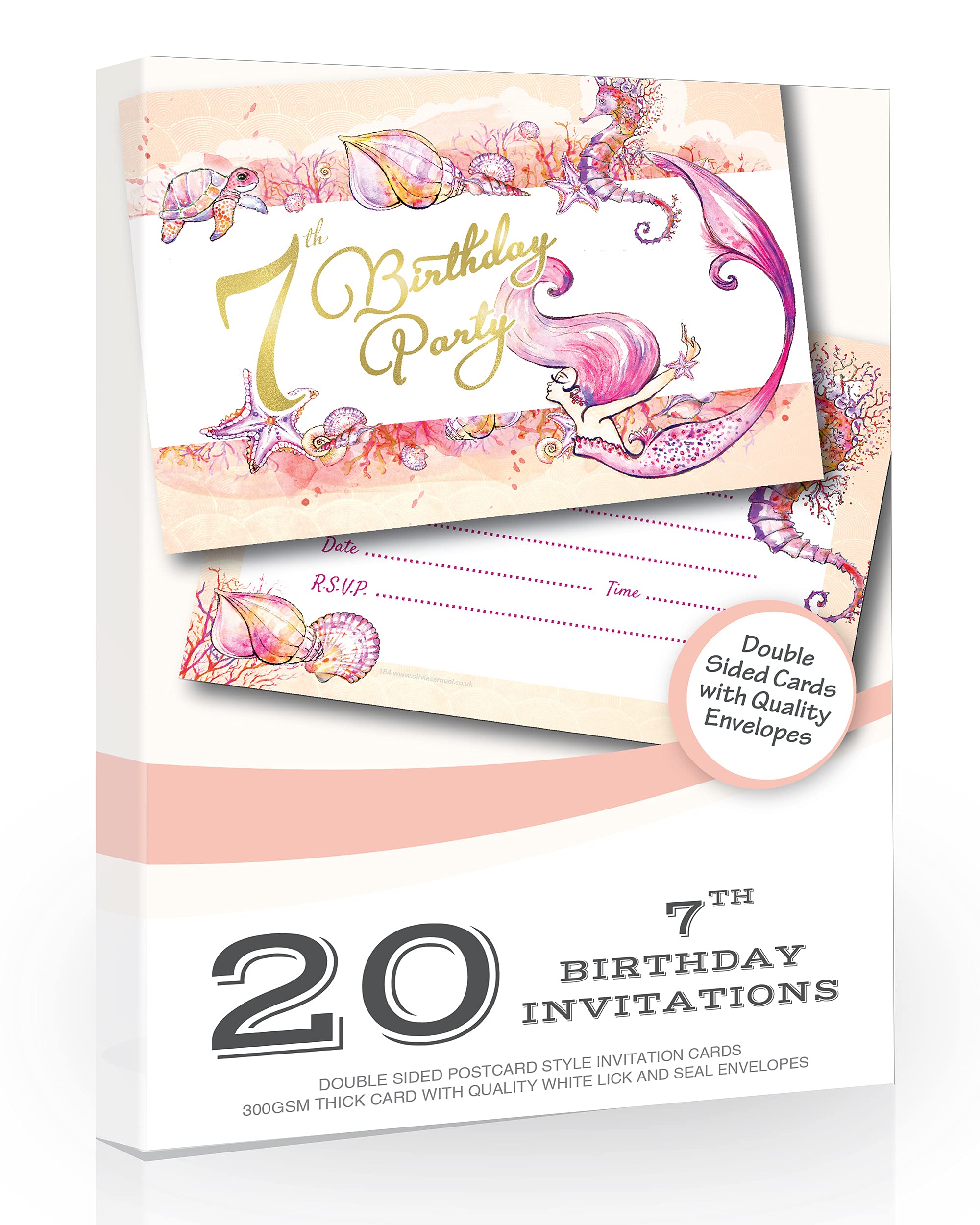 Olivia Samuel 20 x Mermaid 7th Birthday Party Invitations from Ready to Write with Envelopes