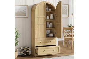 IDEALHOUSE Farmhouse 72" Tall Arched Pantry Cabinet - Freestanding Wooden Storage Cupboard with Doors, Drawers & Thickened Sh