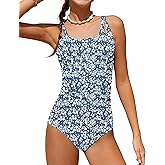 Qaoerde Girls Swimsuit One Piece Cut Out Solid Color Bathing Suit Floral Print Adjustable Straps Ruched Girls' Swimwear 9-16Y