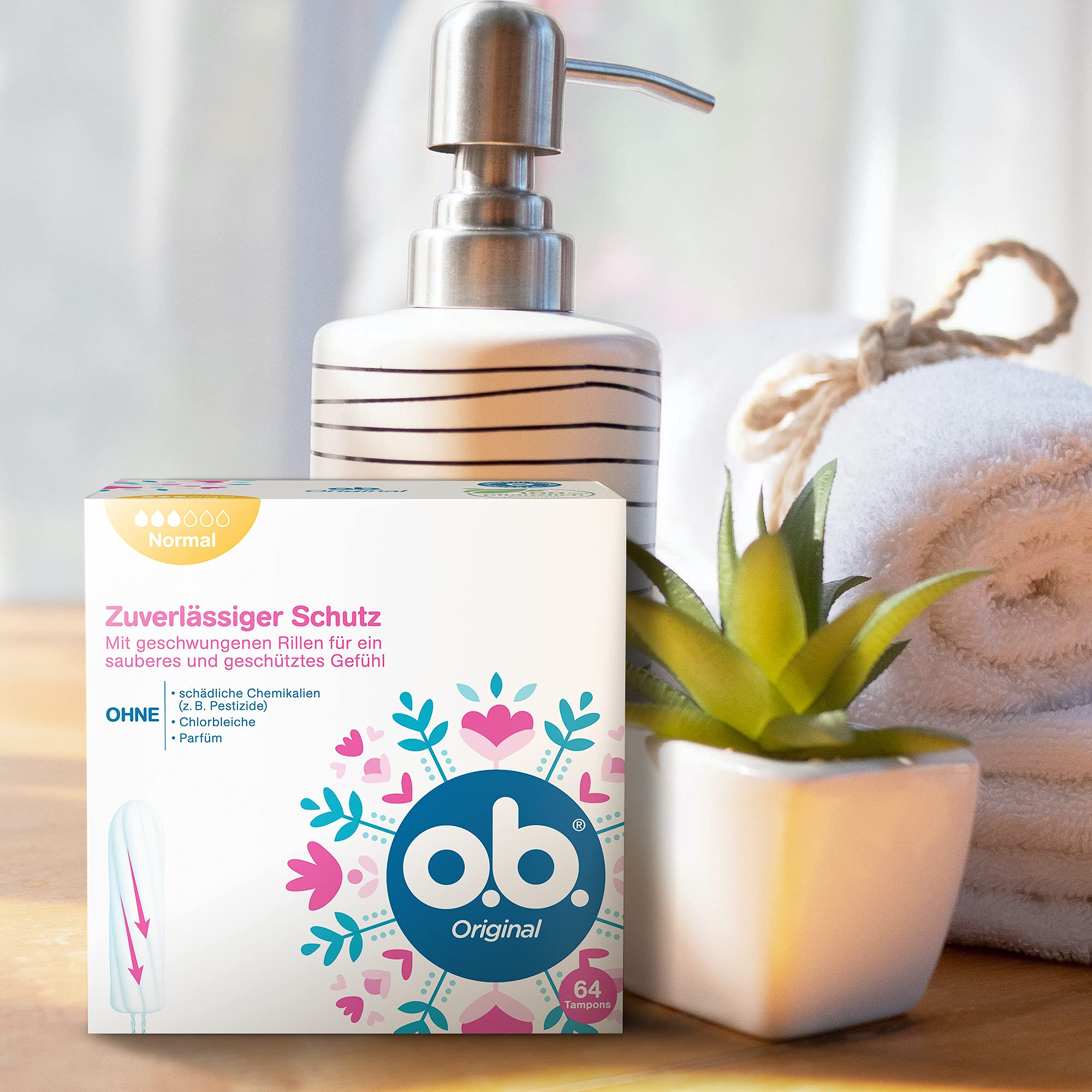 o.b. Original Normal, Tampons für mittlere/stärkere Tage, StayDry Technologie und geschwungene Rillen, zuverlässiger Schutz und sauberes Gefühl 64 ST 9