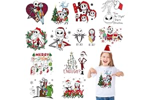 BANBBUR 12Sheets Nightmare Christmas Heat Transfers Vinyl,Nightmare Jack Sally Before Christmas Iron On Transfers for T-Shirts,Christmas HTV Vinyl Iron on Decals for Clothes Pillow Hoodie DIY Crafts