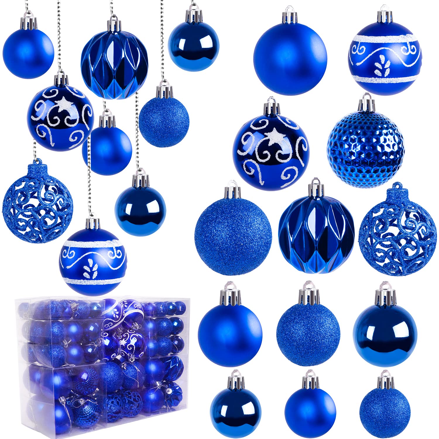 Ywlake 100Pcs Christmas Ball Ornaments for Christmas Tree Decoraion Baubles Shatterproof Balls Hanging Ornaments for Xmas Holiday Party Home Decorations (Blue)