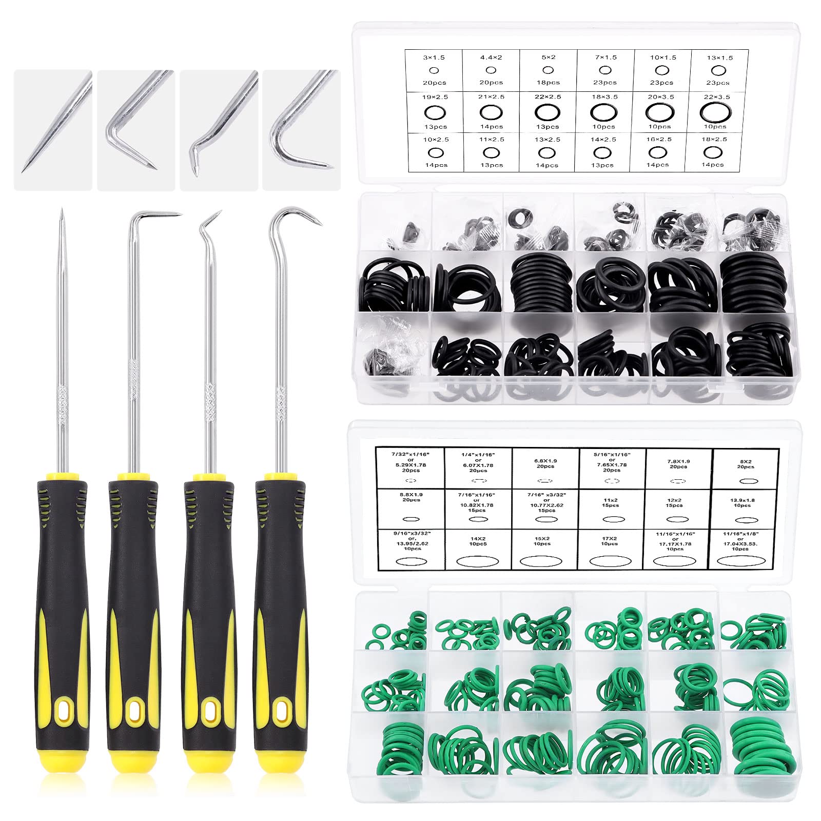 Glarks 553Pcs 36 Size Metric Universal O-Ring Assortment Set Including 270Pcs Green Nitrile Rubber NBR Washer and 279Pcs Black Gasket Sealing Ring with Pick and Hook Set for Car Faucet Plumbing Repair