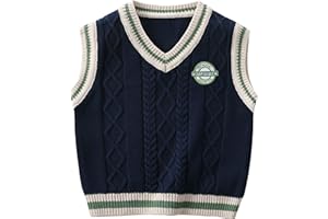 LABISHU Toddler Kids Boys V Neck Sweater Sleeveless Knit Vest Graphic Tank Tops Pullover Knitwear School Uniform Green Grey